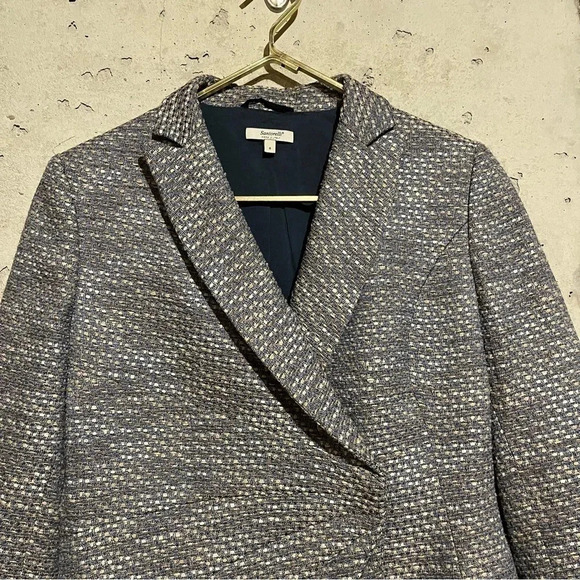Santorelli Italian Blazer Jacket Faux Wrap Front Tweed Blue Brown Women’s 8 - Picture 3 of 12
